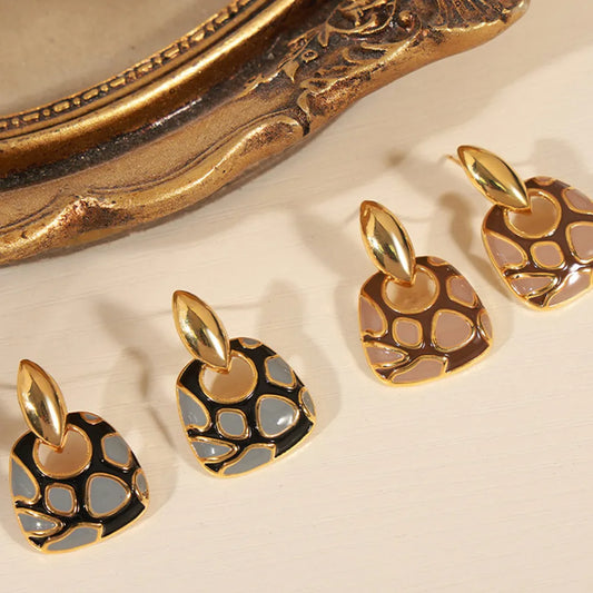 Geometric glazed enamel leopard print earrings fashionable and elegant accessories